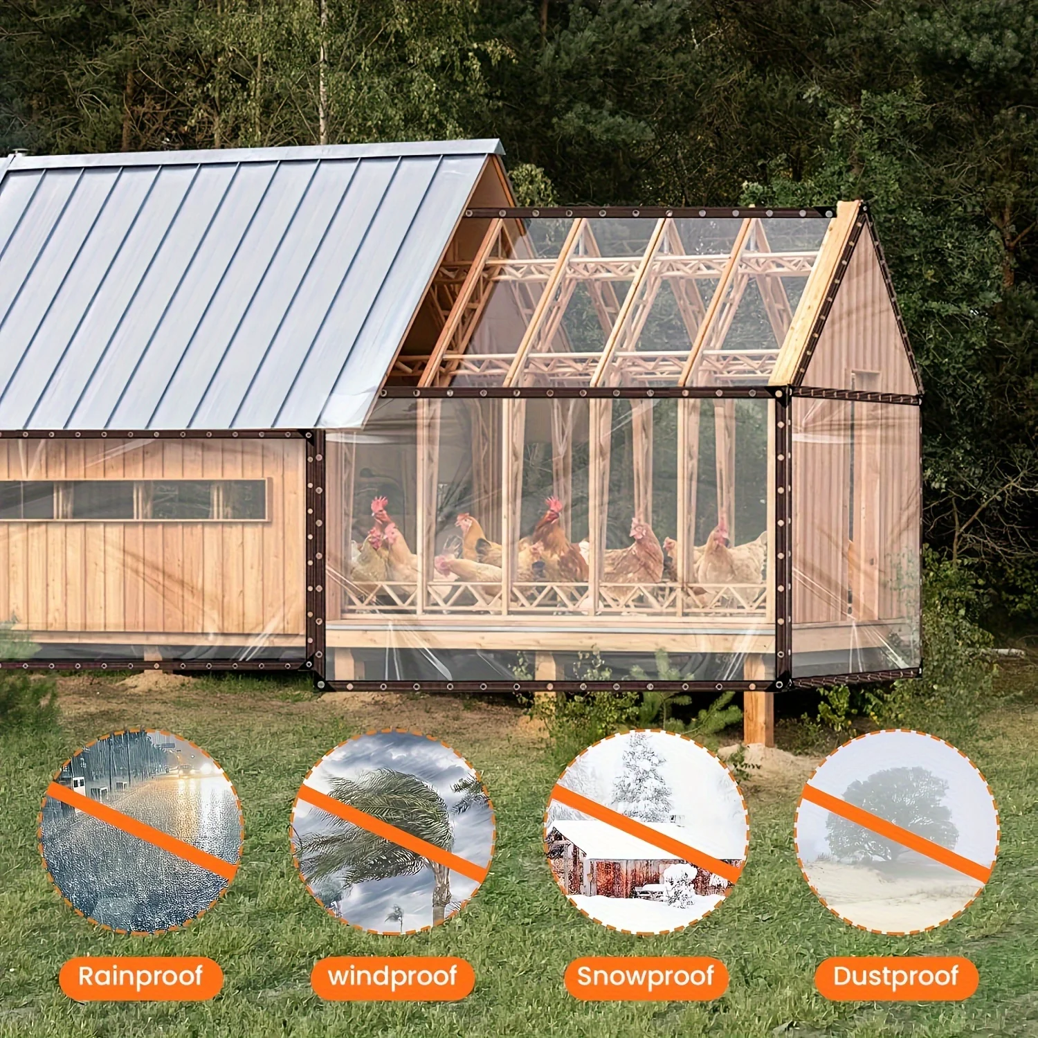 Clear Waterproof Tarp Seal Ring Rainproof Outdoor Garden Cover for Patio Chicken Coop Porch Canopy Camping
