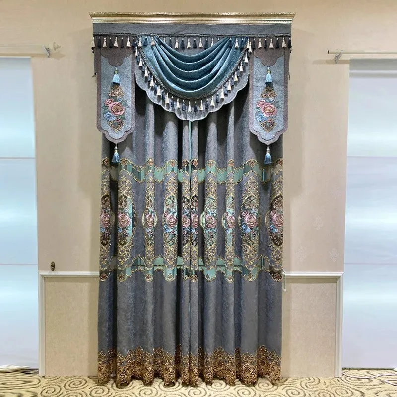 Rideaux en chenille brodés de palais de luxe, style européen, salon, chambre à coucher, salle à manger, cantonnière de villa, rideaux de fenêtre,