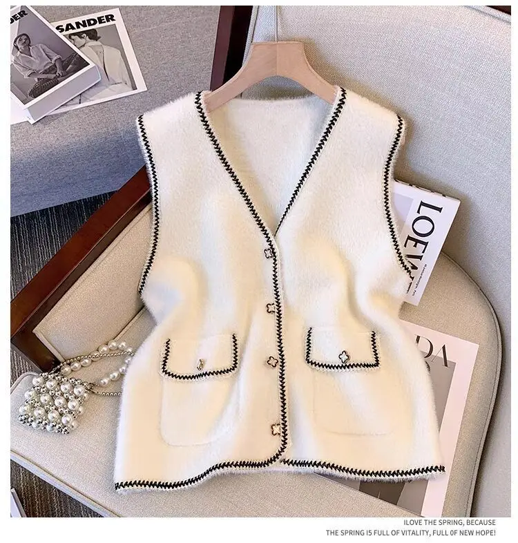 

Жилет с зажимом для женщин осень 2023 Новинка свободное тонкое ароматическое пальто из норковой шерсти