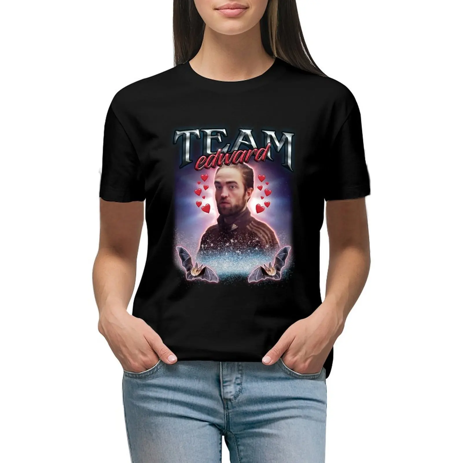 

Team Edward Twilight Cursed Fan Collage T-shirt graphics cute tops summer tops western t shirts for Women