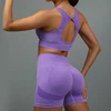 2 Pcs Yoga Set Women Hollow Back Sports Bra+Hip Lifting Sports Shorts Workout Set Seamless Fitness Gym Set Sportswear Tracksuit 2
