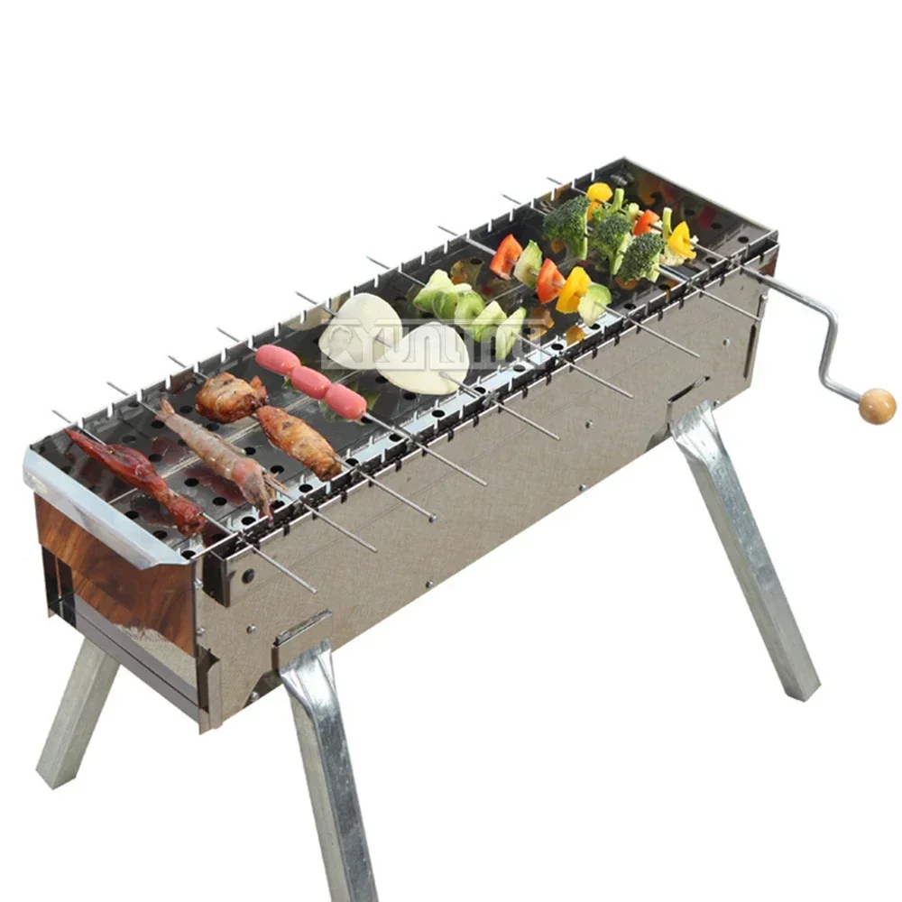 New Outdoor Thickened Foldable Barbecue Oven Portable Stainless Steel Barbecue Stove Hand Cranked Rotary Machine