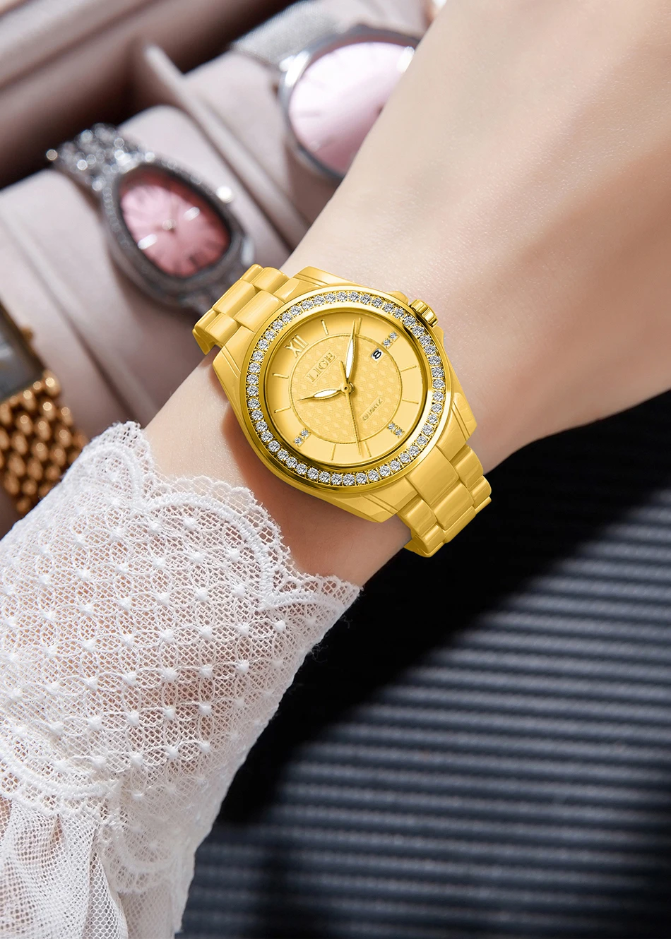 LIGE New Pink Watch Women Watches Top Brand Luxury Ceramic Watch Women Fashion Sport Waterproof Quartz Watch Female Montre Femme