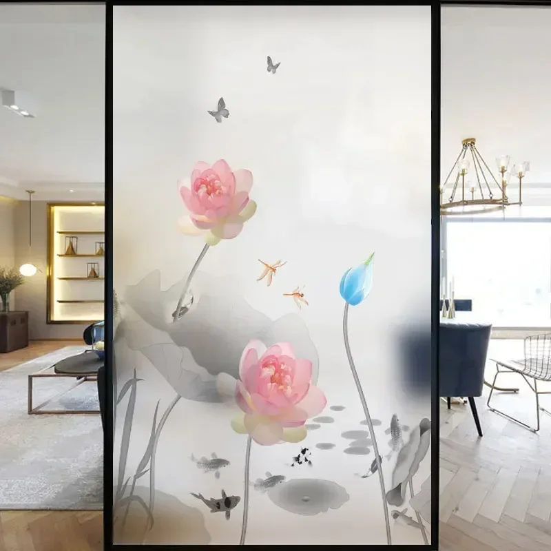 Pellicola per finestra con fiori per la privacy, non glassata, senza colla, decorazione per finestre satinate, per finestre con blocco UV, controllo del calore, per casa, ufficio, 45 x 70 cm