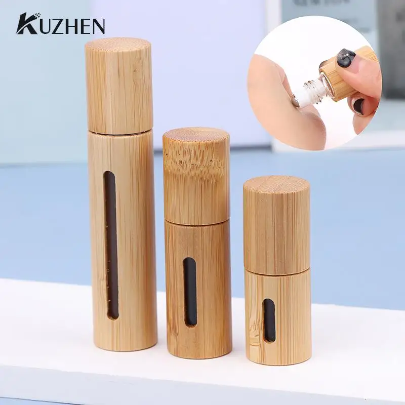 대나무 롤 온 병, 나무 롤러 병, 에센셜 오일 립 글로스 리필 튜브, 빈 항아리 유리병 향수, 3 ml, 5 ml, 10ml, 1 개