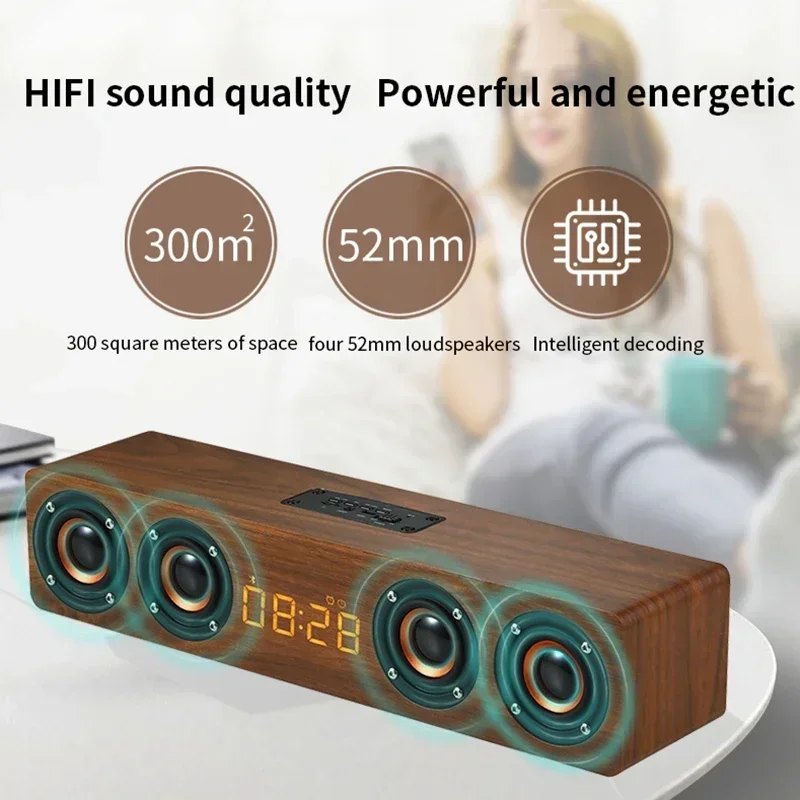 HIFI 음악 센터 TV 사운드 바 에코 벽 휴대용 나무 블루투스 스피커, 무선 사운드 칼럼 FM AUX, 4 스피커
