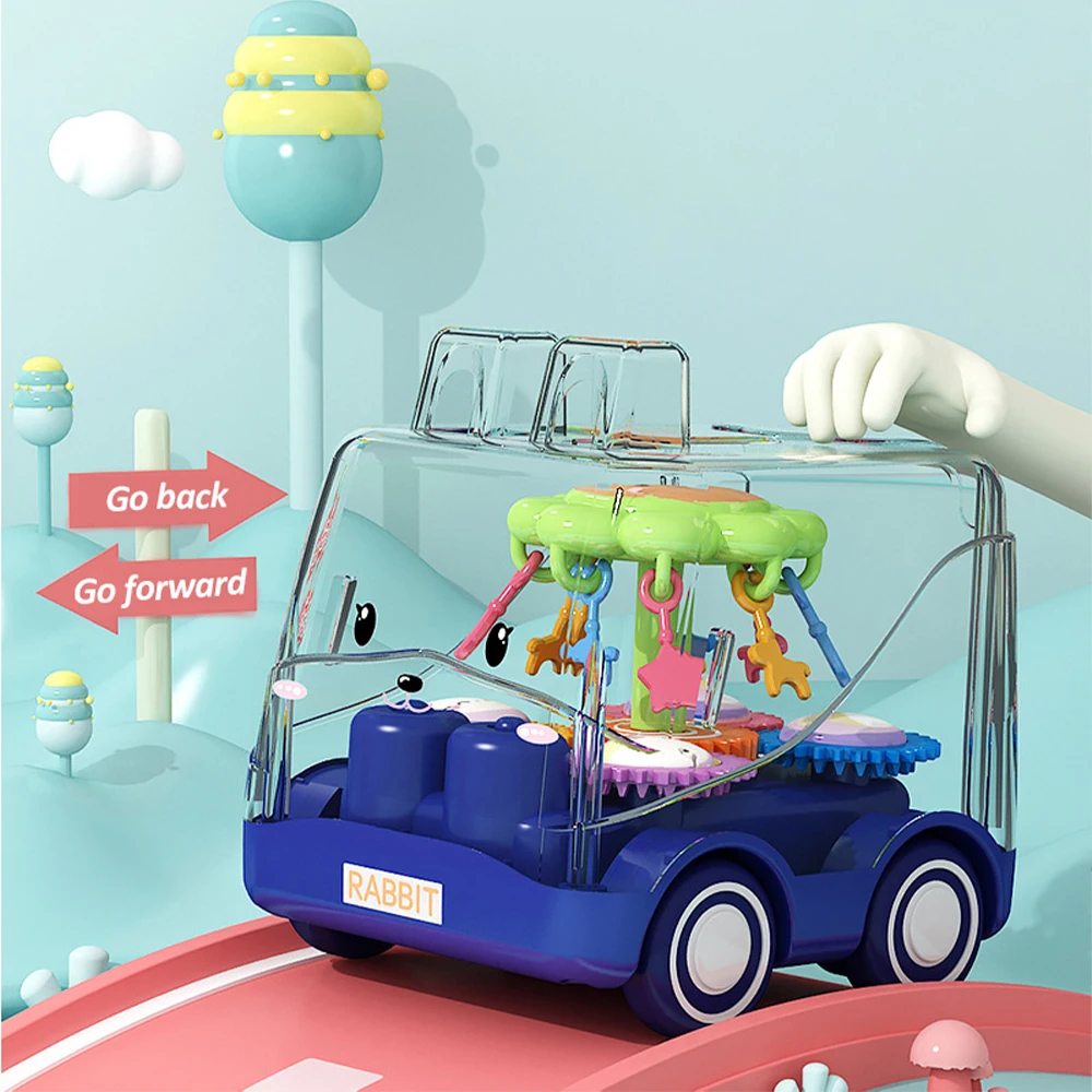 Walking Transparent Gear Car Toys for Kids Cartoon Animal Inertia Children's Bus Model Toy Pull Back Car Vehicles Toys Boys Gift - 2