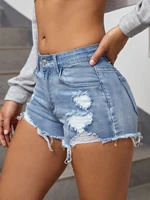 Fashionable Distressed Denim Shorts Women's Summer New Style Personality Shorts Hot Sale Straight Leg Mid Waist Made in China - Image 5
