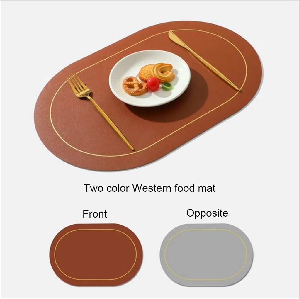 4X New Nordic Style Dual Color Contrast Oval PU Leather Placemat Waterproof Oil Proof Thermal Insulation Dining Table Decor Mat