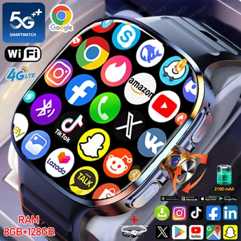 8GB+128GB RAM 5G/4G Smart Watch 2.4 inch AMOLED 2100mah Battery 900W Camera GPS WIFI Google APPS Download Smartwatch Android 10