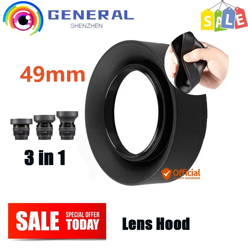 Paraluce Pieghevole In Gomma Pieghevole A 3 Stadi Da 49Mm Per Sony Nikon Fuji Olympus Canon Eos M M1 M2 M3 M5 M6 M10 Ef-M 15-45Mm F/3.5