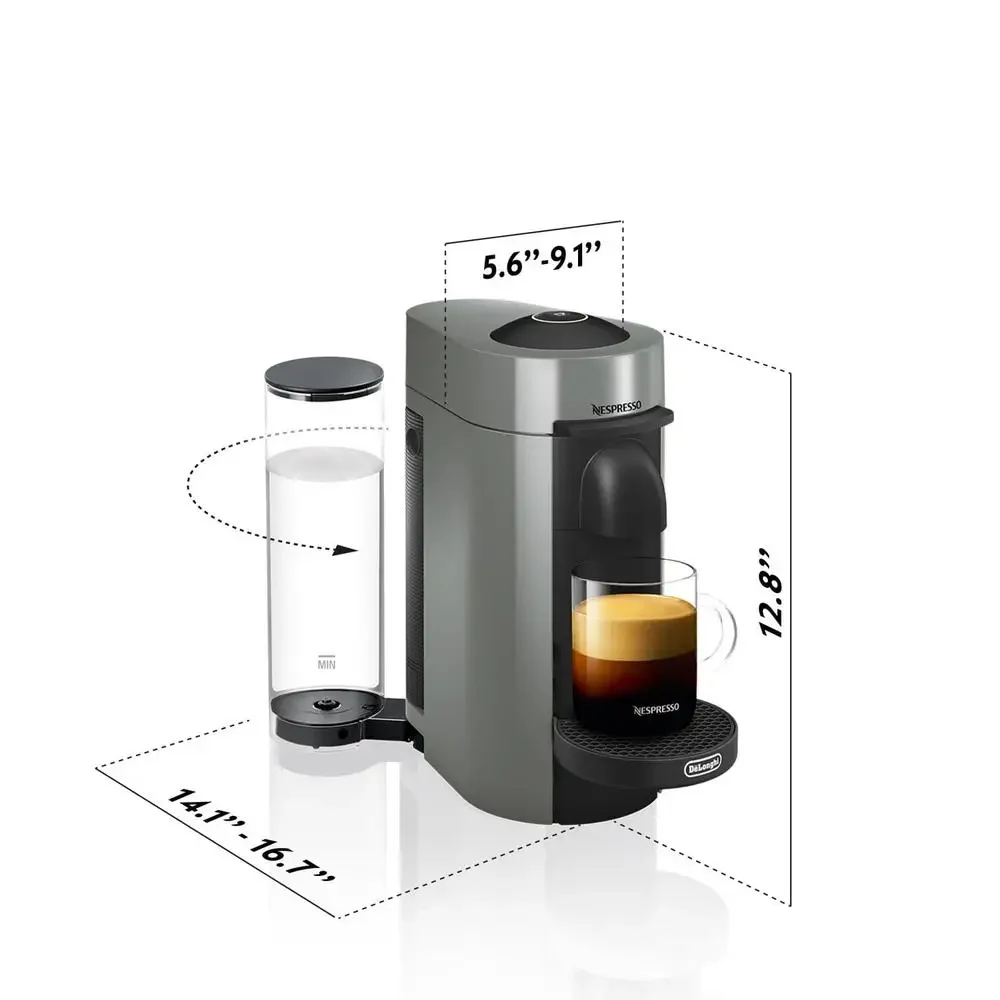 Single-Serve Centrifusion Coffee & Espresso Machine Nespresso VertuoPlus ENV150GY Gray Brewer Double Espresso Gran Lungo Capsule 6