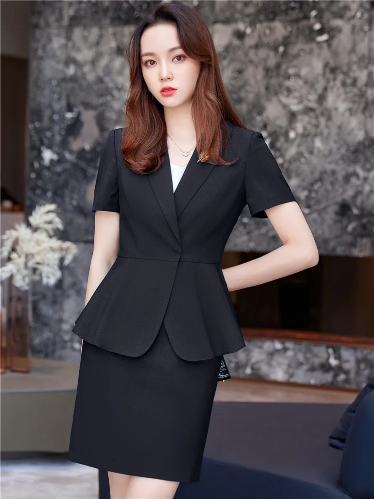 Women Uniform Styles Blazers Suits Two Piece With Tops and Skirt