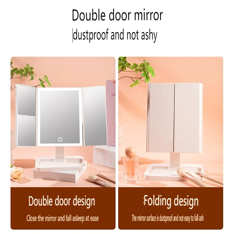 Makeup Mirror Lighted Trifold Vanity Mirror 2X 3X Magnifications 40 Dimmable Lights Natural Led Lights
