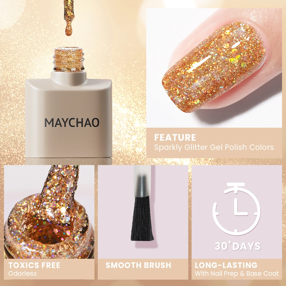 Glitter Gel Nail Polish 12ML for Manicure Soak Off Nail Art Gel Varnish Shiny Sequins UV