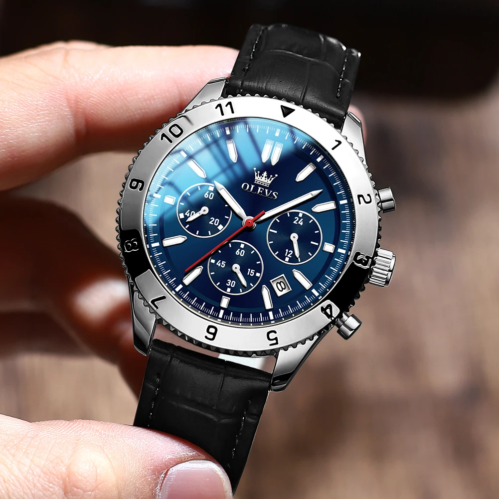 OLEVS TY711 Business Quartz Watch For Men 24 Hours Display Calendar Leather Wristwatch Chronograph Waterproof Luminous Man Watch