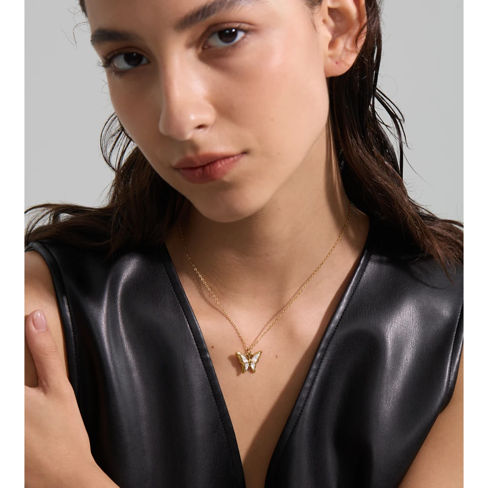 Yhpup 2025 Shell Butterfly Pendant Necklace for Women
