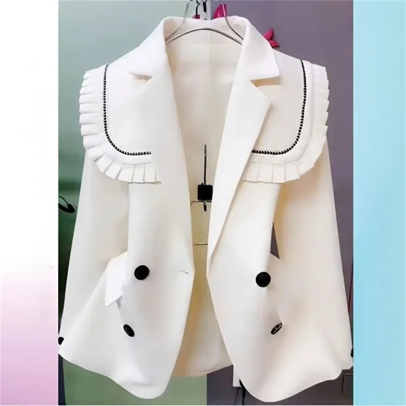 

Temperament Blazer Spring Autumn Ladies' Coats With Wooden Ears Are Sweet Covered Meat High-End Korean Version High-End Suit