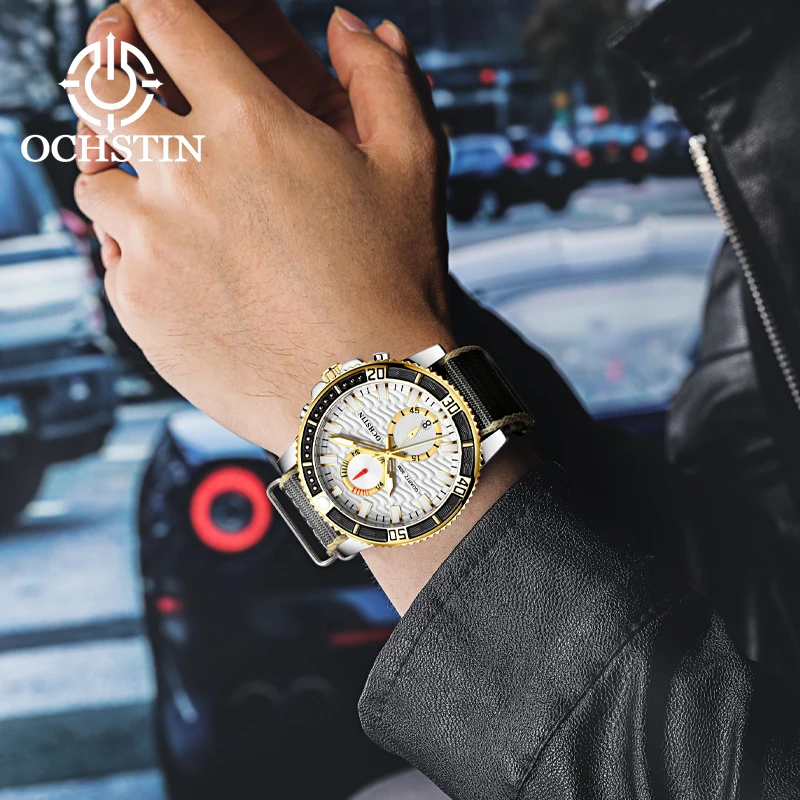 New OCHSTIN 2024 Creative Nylon Series Casual Simple Model Multifunction Quartz Movement Men's Quartz Watch Men's Watches