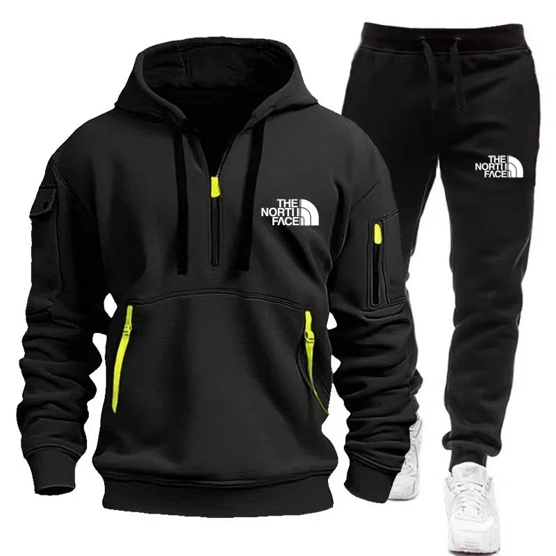thumbnail image 1 of Ropa deportiva de moda 2024, pantalones y sudaderas con forro polar y cremallera, conjunto de dos tallas para hombre, sudadera con capucha, chándal, pieza con cremallera, sudadera con capucha S-3XL, 1 of 5