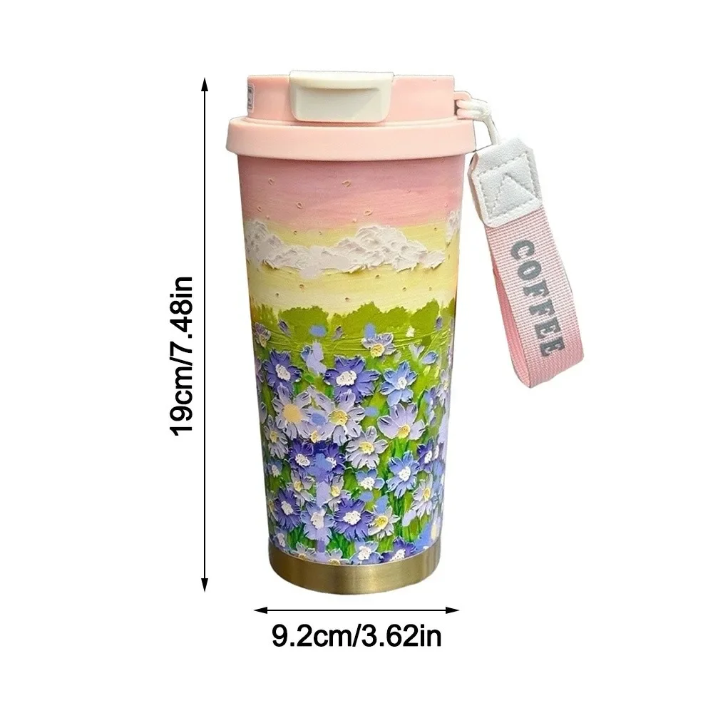 Large Capacity 500ml Portable Insulated Stainless Steel Coffee Mug with Lanyard