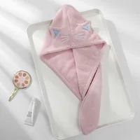 Bonnet de cheveux de chat mignon, serviette en microfibre pour cheveux longs, chapeau à séchage rapide, serviette de bain, forte absorbant l'eau, enveloppe pour femmes 5