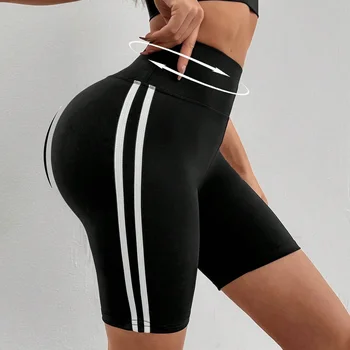 Women Summer High Stretch Plus Size Athletic Shorts Sporty Knit Mid Thigh Pants with Side Stripes Fashionable Comfortable Pants