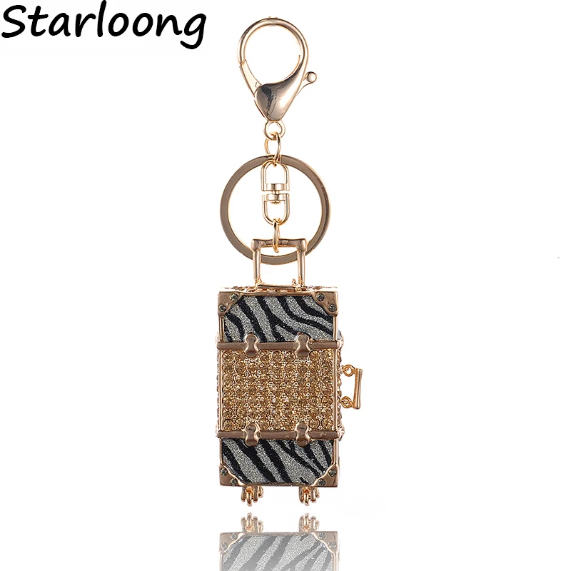 High Quality Drip Alloy Keychain Chaveiro Drop Oil Glaze Colorful Suitcase Rhinestone Crystal