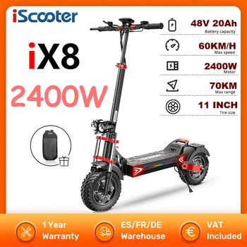 Scooter ix8 2400W Scooter elettrici a doppio motore Potente pneumatico fuoristrada da 12 pollici Batteria alta 20AH 60KM / H Scooter pieghevole