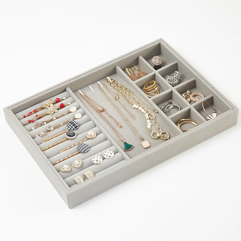 Jewelry Organizer Velvet Jewelry Storage Tray Display Ring Bracelet  Necklace Storage Box Showcase Drawer Organizer Trays