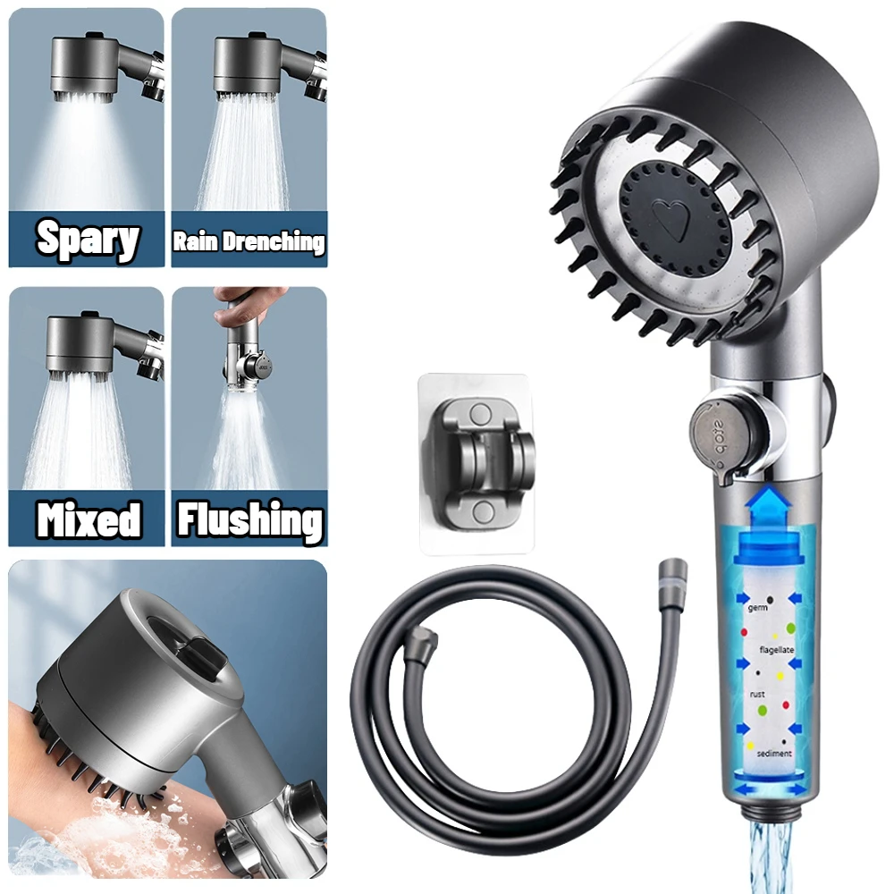 High Pressure Shower Head 4 Modes Adjustable Water Saving Shower Head