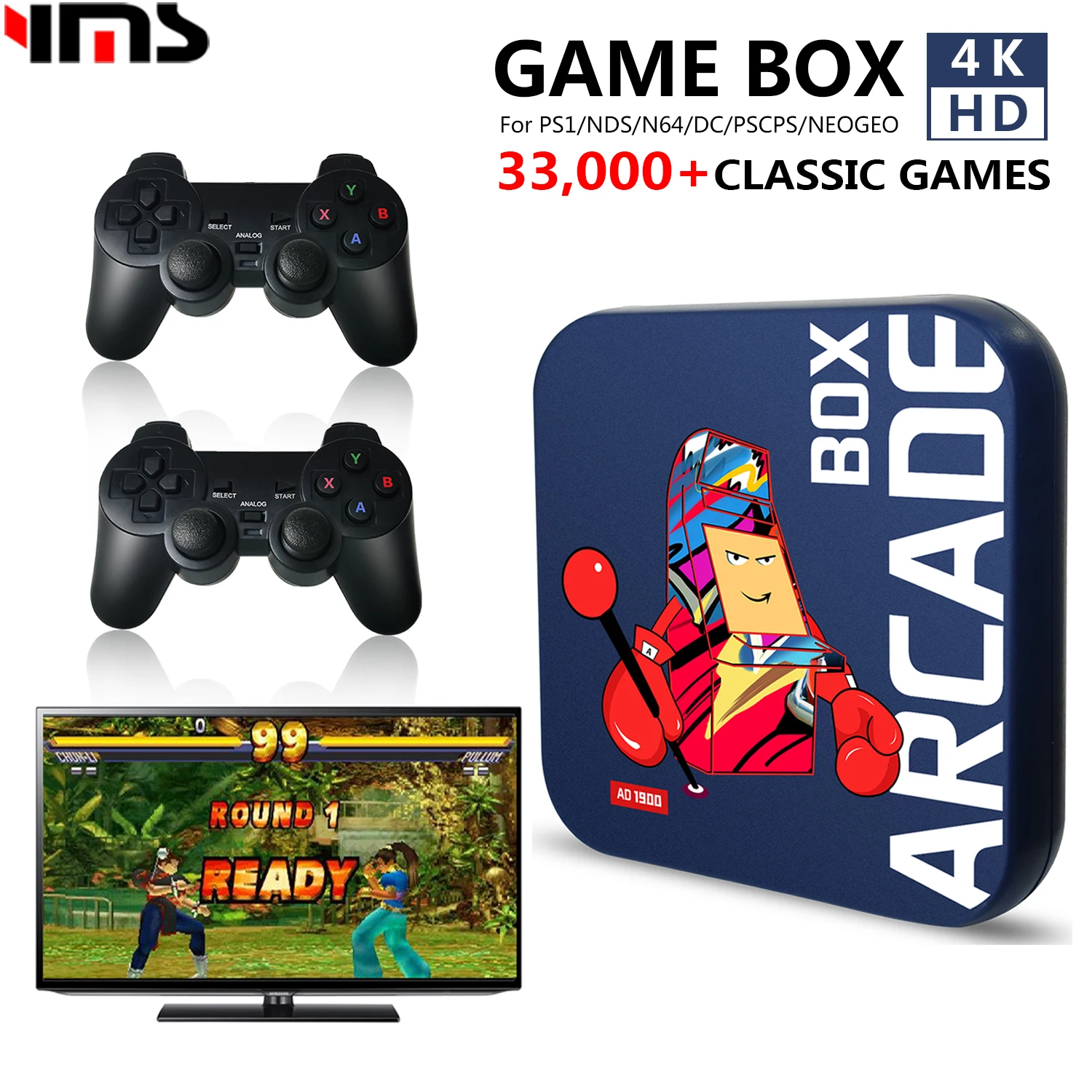 

Video Game Console for NDS/PS1/DC/SEGA Built-in 33000+ Gaming Wireless Controller Arcade Box Plug and Play 4K HD Display on TV