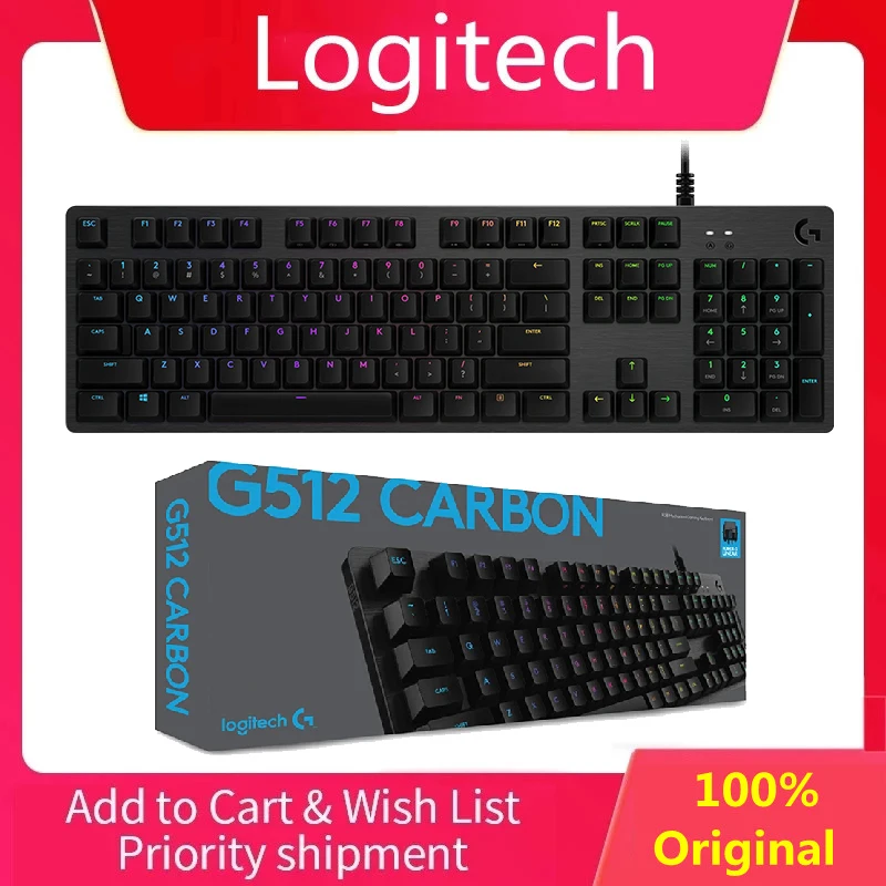 original Logitech G512 CARBON LIGHTSYNC RGB Wired Mechanical Gaming  Keyboard with GX Brown switches for eSports gamers keyboard