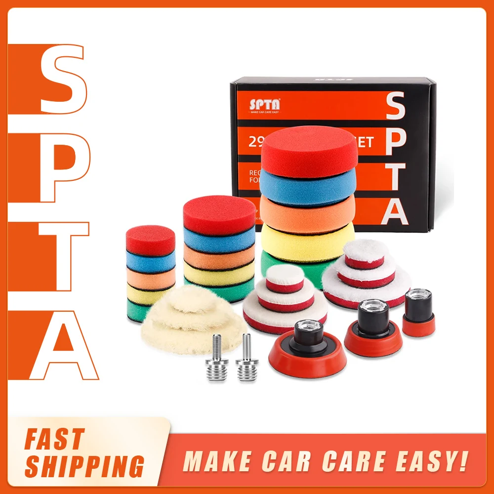 

SPTA 29Pcs 1inch 2inch 3inch Mini Buffing Polishing Spong&Wool Pads Waxing Sponge Car Detailing Pads Backing Plate For Rotary