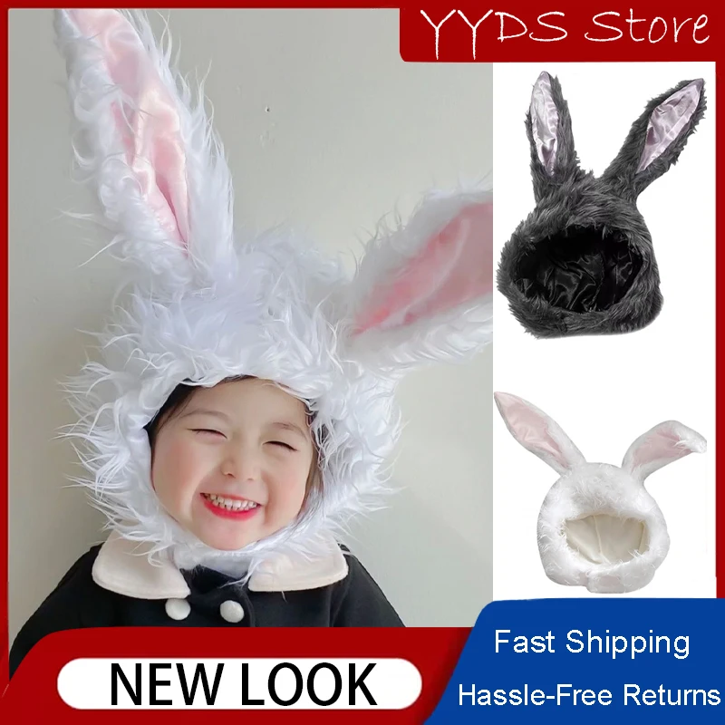 Parent-child Girl Heart Plush Hat Y2K Sweet Cute Plush Rabbit Long Ear Windproof Cap Female Warm Cosplay Performance Props Cap