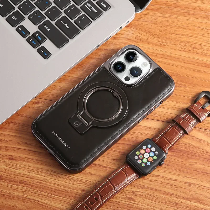 thumbnail image 1 of Invisible Stand Phone Case For iPhone 11 12 13 14 15 Pro Max Business Leather Holder Cover Magsafe For IPHON 13 Pro 14 15 Promax, 1 of 5