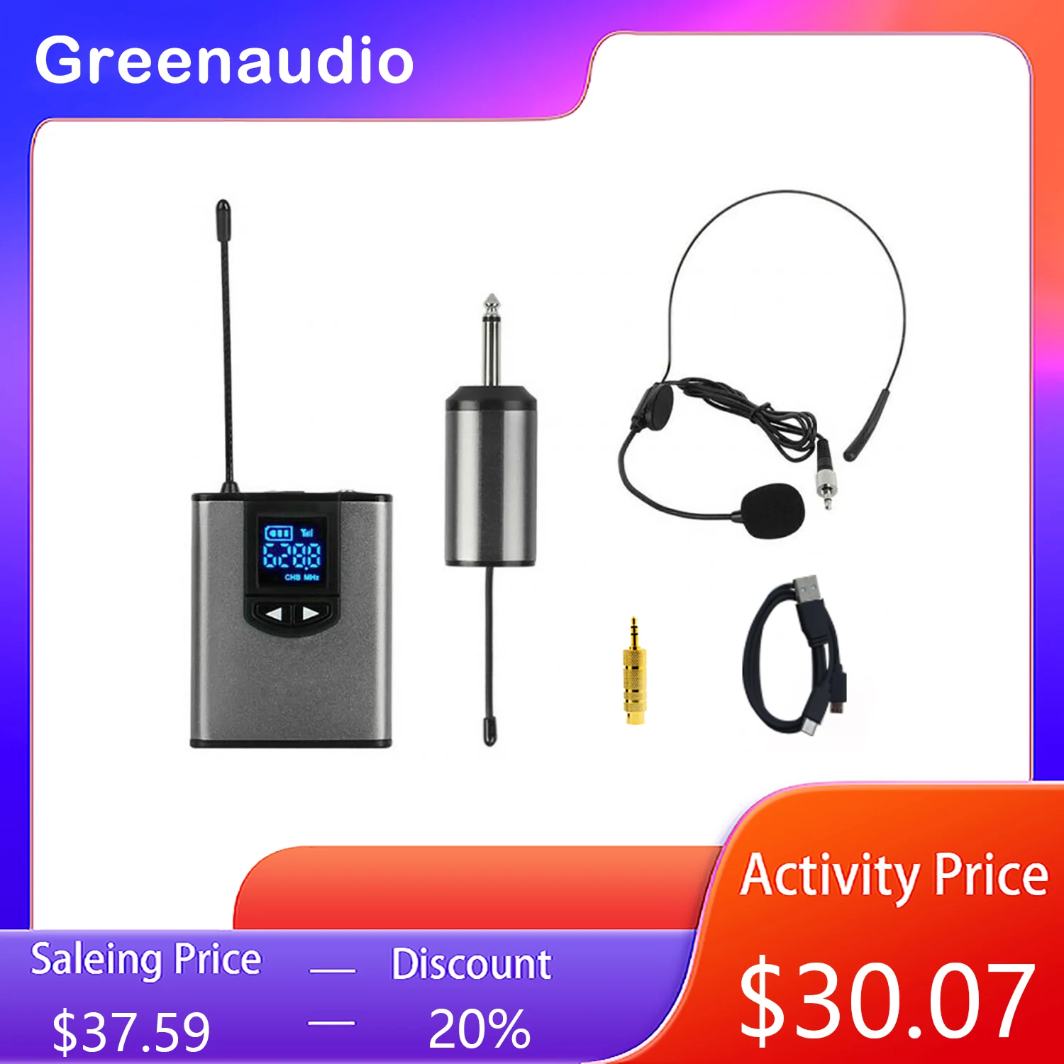 

GAW-105A Green Audio UHF Wireless Headset/ Lavalier Microphone with Bodypack Transmitter and Receiver for Camera and Phone