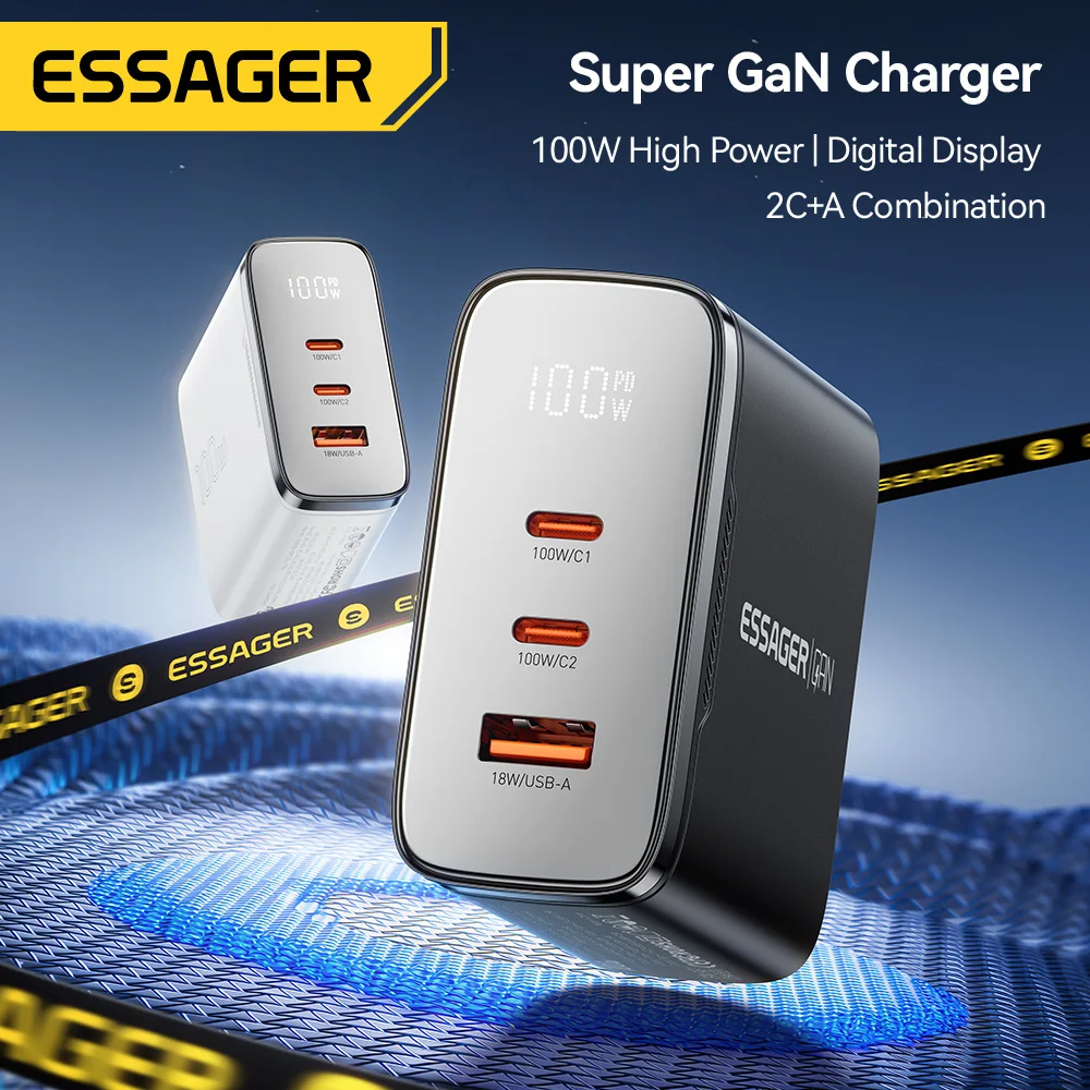 Essager 100W GaN USB-C Charger with Digital Display & Fast Charging Technology