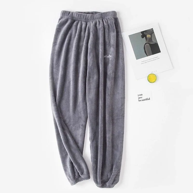 Koreanische Mode Thermo Hosen Frauen Gemütliche Korallen Fleece Lounge Tragen Weiche Breite Bein Hosen für Zuhause Winter Street Style Outdoor – Detail 5