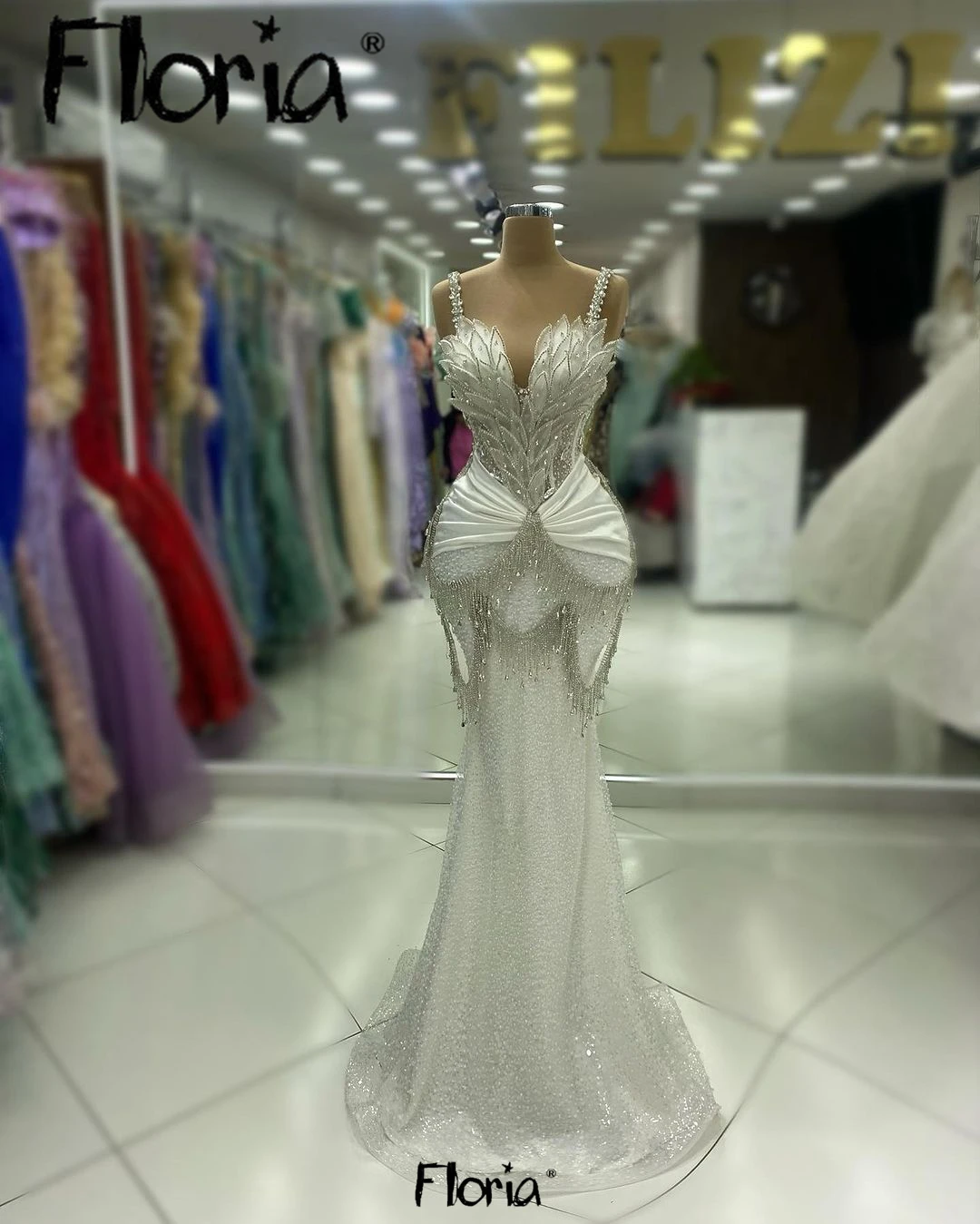 green emerald velvet dress Mermaid V Neck Ivory Lace Long Prom Dress, White Lace Formal Dress, Wh –  abcprom