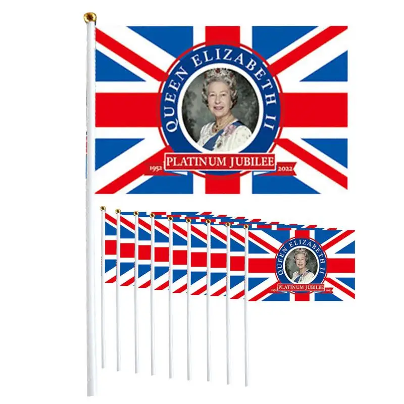 

10pcs/set Queens Platinum Jubilee Flags 5''x8'5x8 Inch Union Jack Hand Waving Flag For Her Majesty The Queen 70th Anniversary