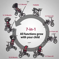 Tricycle pour bébé, tricycle pliable 7 en 1 pour enfants de 6 mois à 5 ans, pédale de frein, capot extensible, garde-corps amovible 3