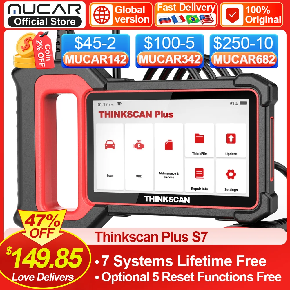 Thinkscan Plus S4/S6/S7 Obd2 Strumenti Diagnostici Per Auto Multi System Scan Abs Srs Ecm Tcm Bcm Ic Lettore Di Codici Di Ripristino Ac Scanner Automa