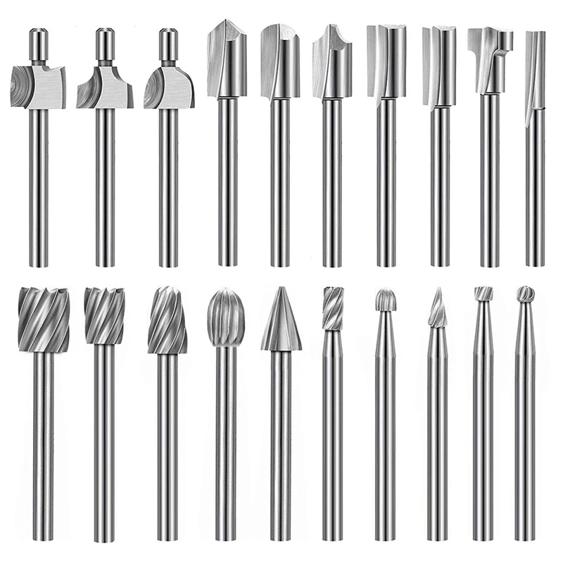 20 Pezzi Hss Router Punte Per Incisione In Metallo Duro Per Dremel Router Bit Set 1/8 Pollici (3Mm) Gambo Per Dremel Proxxon Utensili Rotanti