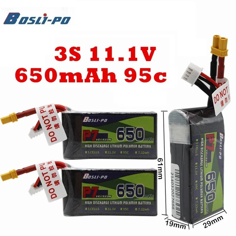 

Max 95C 3PCS 3S 650mAh 11.1V Rechargeable Battery For FPV Racing Drone RC Quadcopter Spare Parts 3s Lipo Battery for mini Fpv