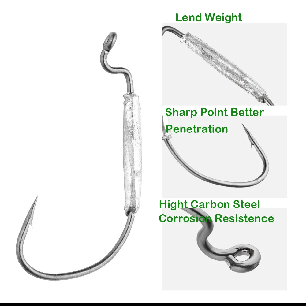 Angeln weicher Wurm Haken mit Blei breiten Bauch schwarz Nickel weiche Köder Haken Maden Texas Rig Stacheldraht Angelhaken Zylinder Blei Sinker – Detail 3