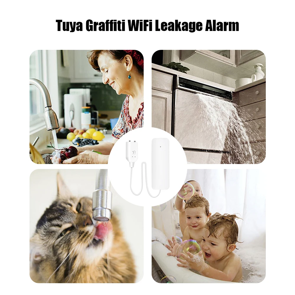 Tuya Smart Flood Leakage Sensor Remote Monitor WiFi Water Overflow Level Detector Water Leak Sensor Security Sound Alarm System water flood sensor smart siren alarm