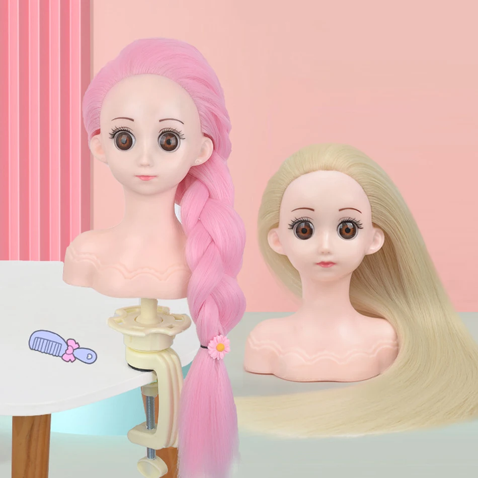 Children\'s Mannequin Head With Synthetic Hair For Hair Training Styling Solon Hairdresser Dummy Doll Head For Practice Hairstyle