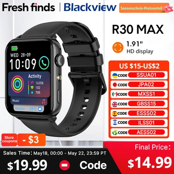 【World premiere】Blackview R30 Max Smartwatch 1.91" Bluetooth Phone Call Flashlight  Al Voice Assistant Sports Health watch 1