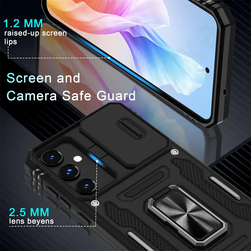 Case For Samsung S25 S24 S23 S22 S21  Ultra Plus FE A55 A35 A15 A54 A56 A36 4G 5G Ring Stand Armor Slide Camera Kickstand Cover